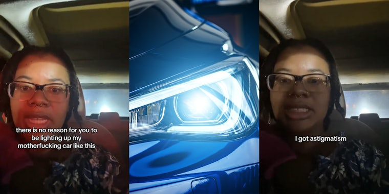 Woman claims that extremely bright headlights are making it difficult for her to drive at night