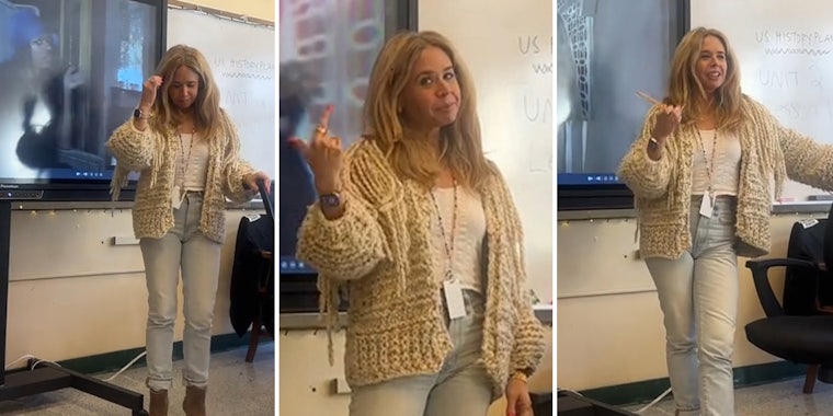 Teacher shows students she's name-checked in rap song