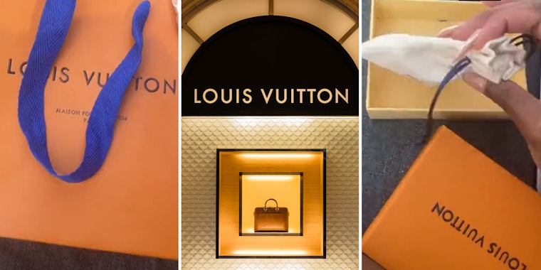 Man buys girl fake Louis Vuitton, tries to play it off as real deal.