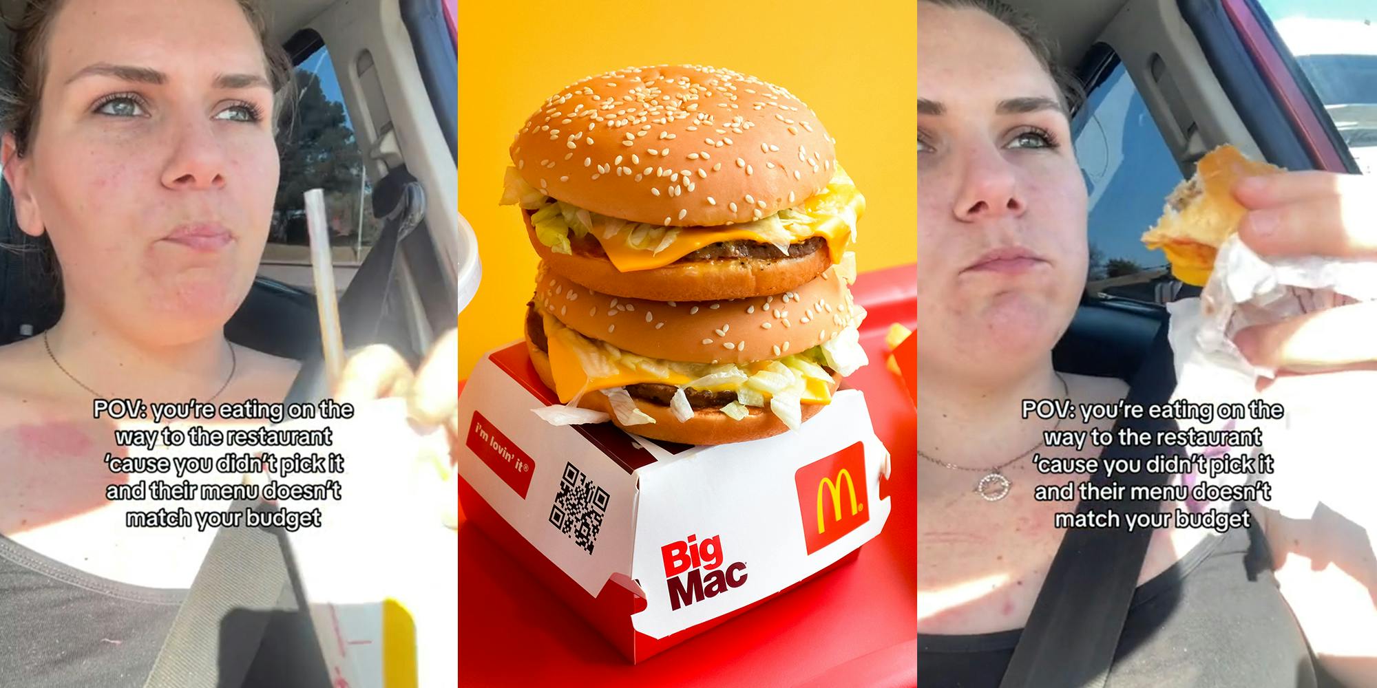 Woman eats McDonald's on the way to dinner because restaurant doesn't 'fit her budget.