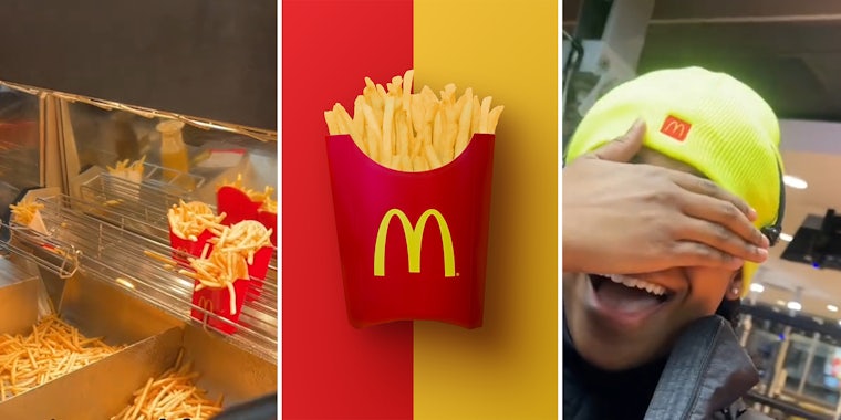 McDonalds French Fries, Mc Donalds Worker Covering Her Eyes