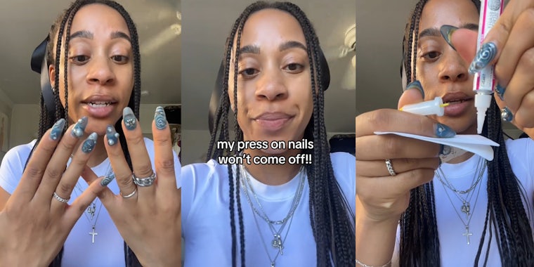 Woman says press-on nails haven't come off for 30 days