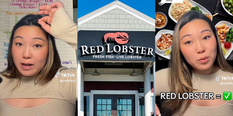 Woman talking(l+r), Red Lobster storefront(c)