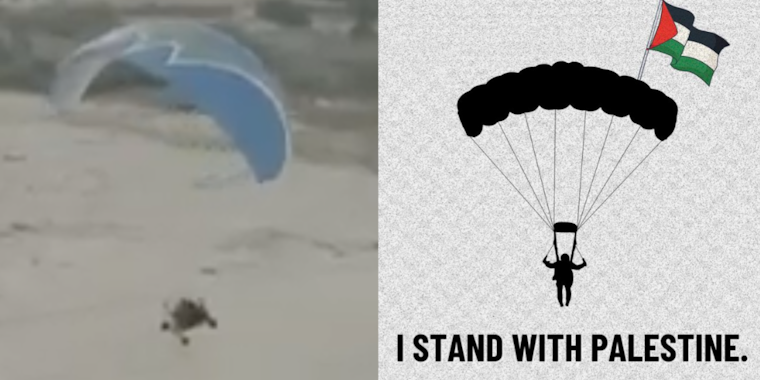 paraglider seen in palestine and one blm chicago poster