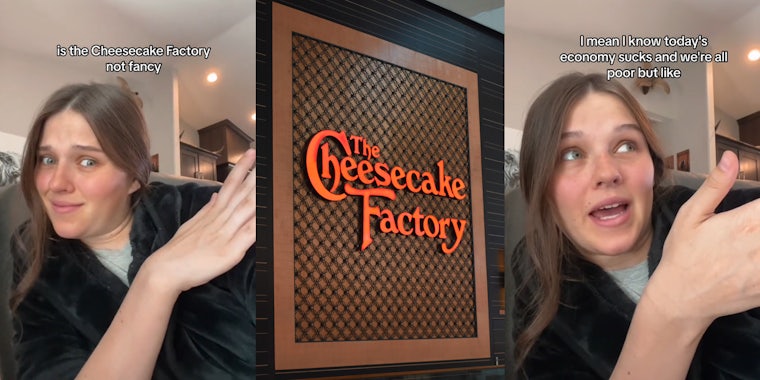 woman is debating whether the Cheesecake Factory is an upscale restaurant after woman refuses to go on date there