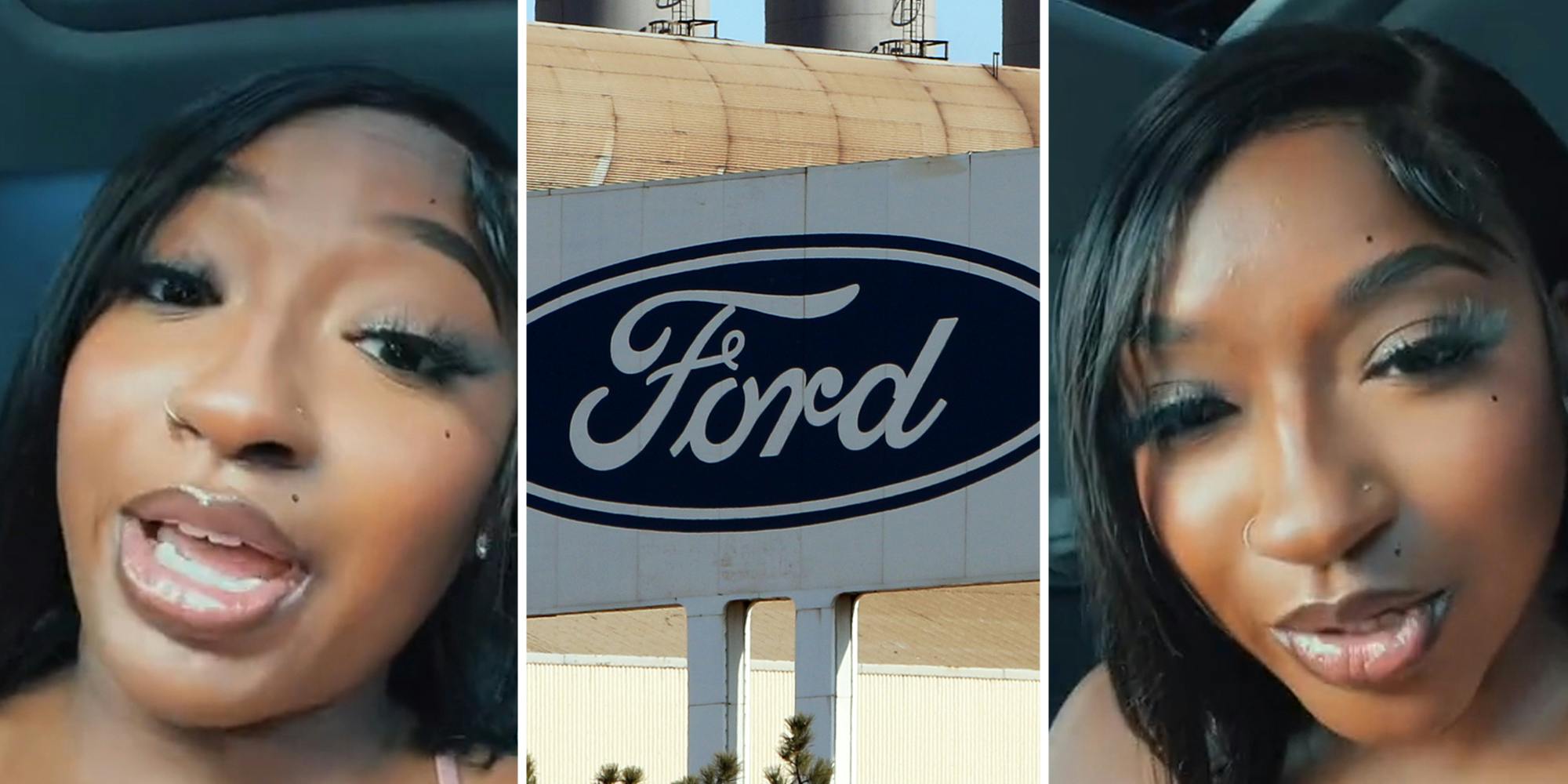 Woman talking(l+r), Ford sign(c)