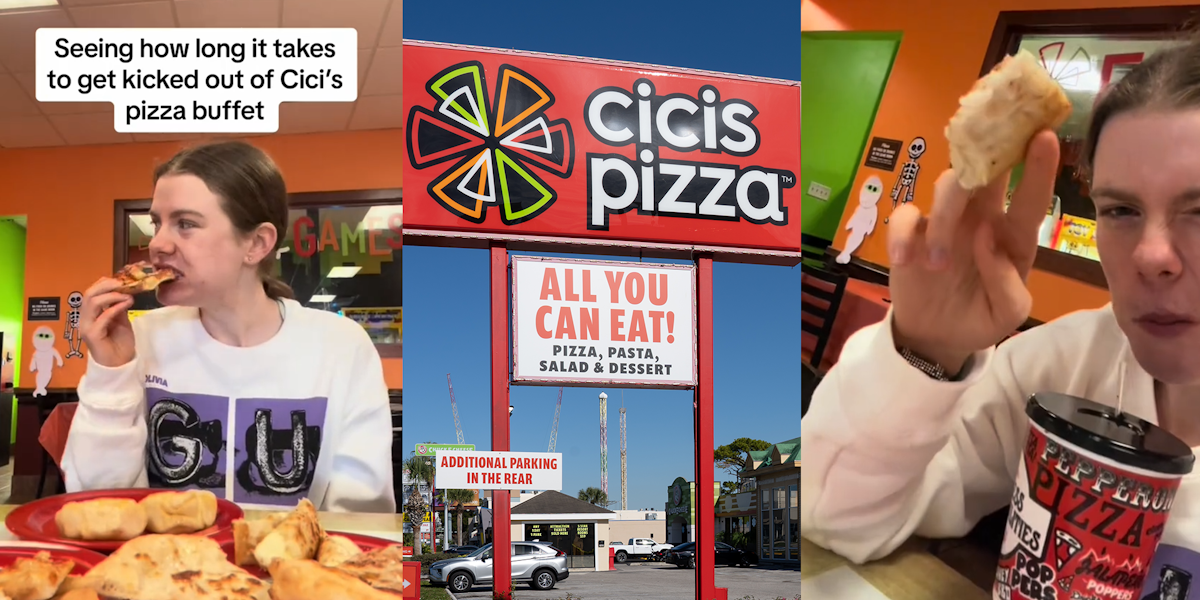 CiCi’s Pizza customer enjoys $9 all-you-can-eat buffet for 6 hours. A worker informs her of a new rule