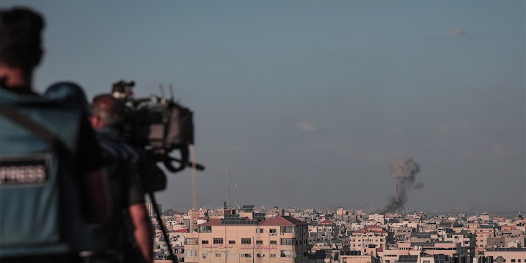 Smoke rises following an Israeli airstrike on the Gaza Strip, on October 10, 2023.