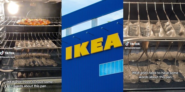 Tray melting in oven(l+r), Ikea storefront(c)
