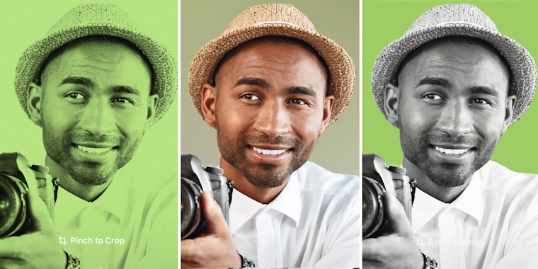 new apple contact poster of man with three different backgrounds