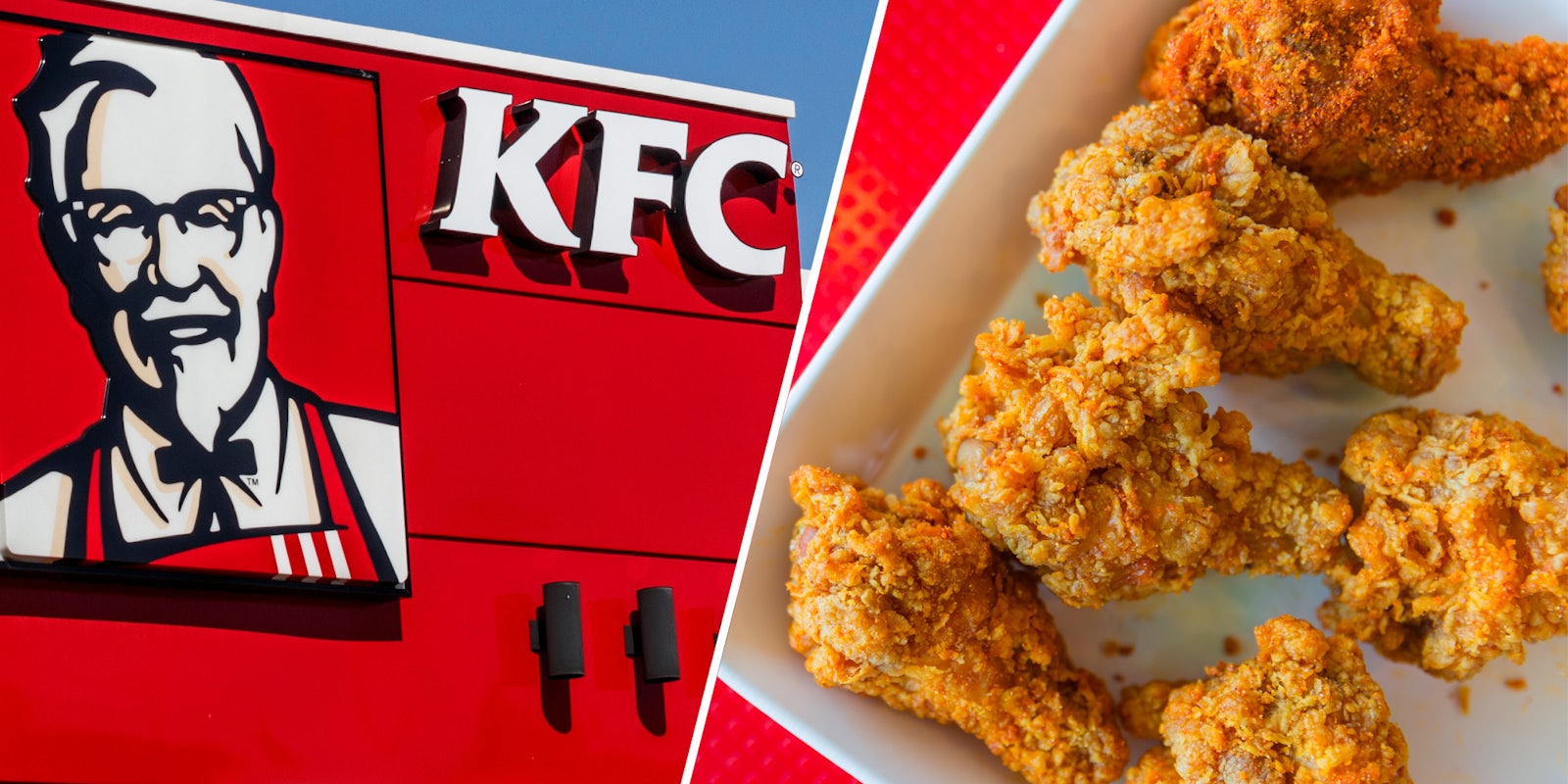 KFC exterior(l), Fried chicken(r)