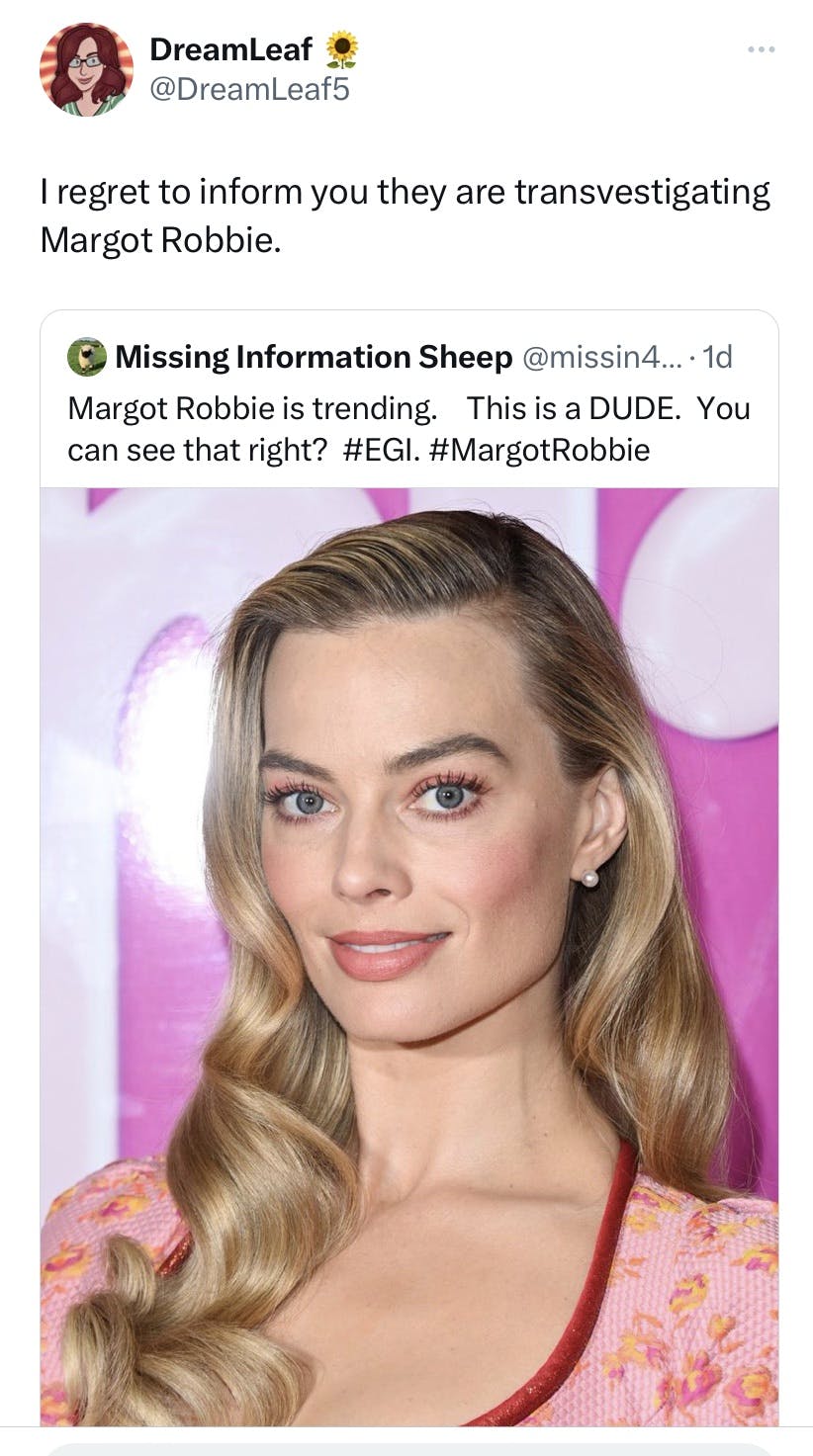 a tweet about Margot Robbie