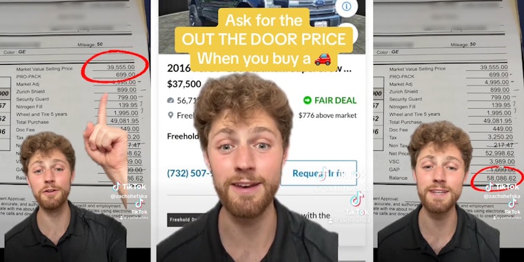 man explaining 'out the door price' when buying a vehicle
