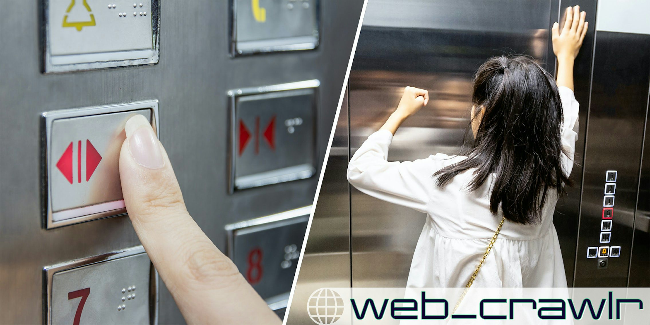 Pressing Elevator Button; girl is stuck in an elevator