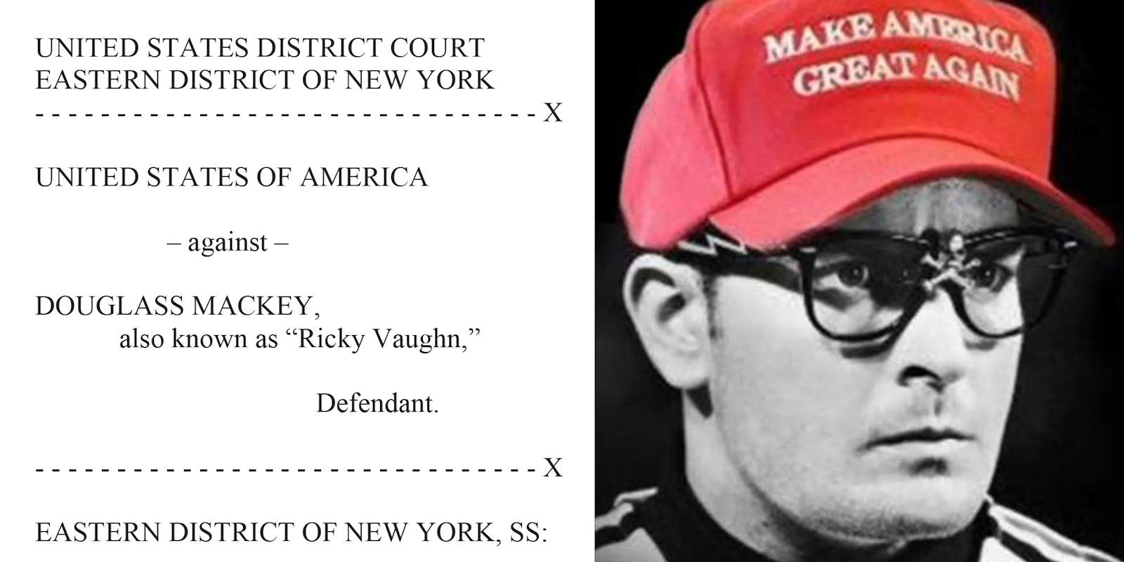 Court document for Ricky Vaughn(l), Ricky Vaughn meme profile picture(r)