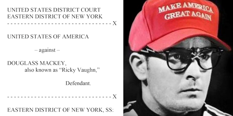 Court document for Ricky Vaughn(l), Ricky Vaughn meme profile picture(r)