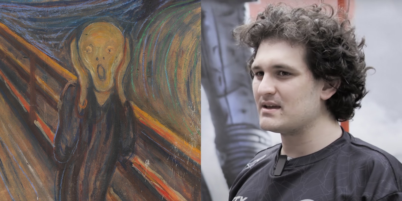 Edvard Munch's The Scream(l), Sam Bankman-Fried(r)