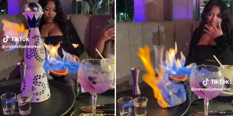 restaurant diners react to table on fire