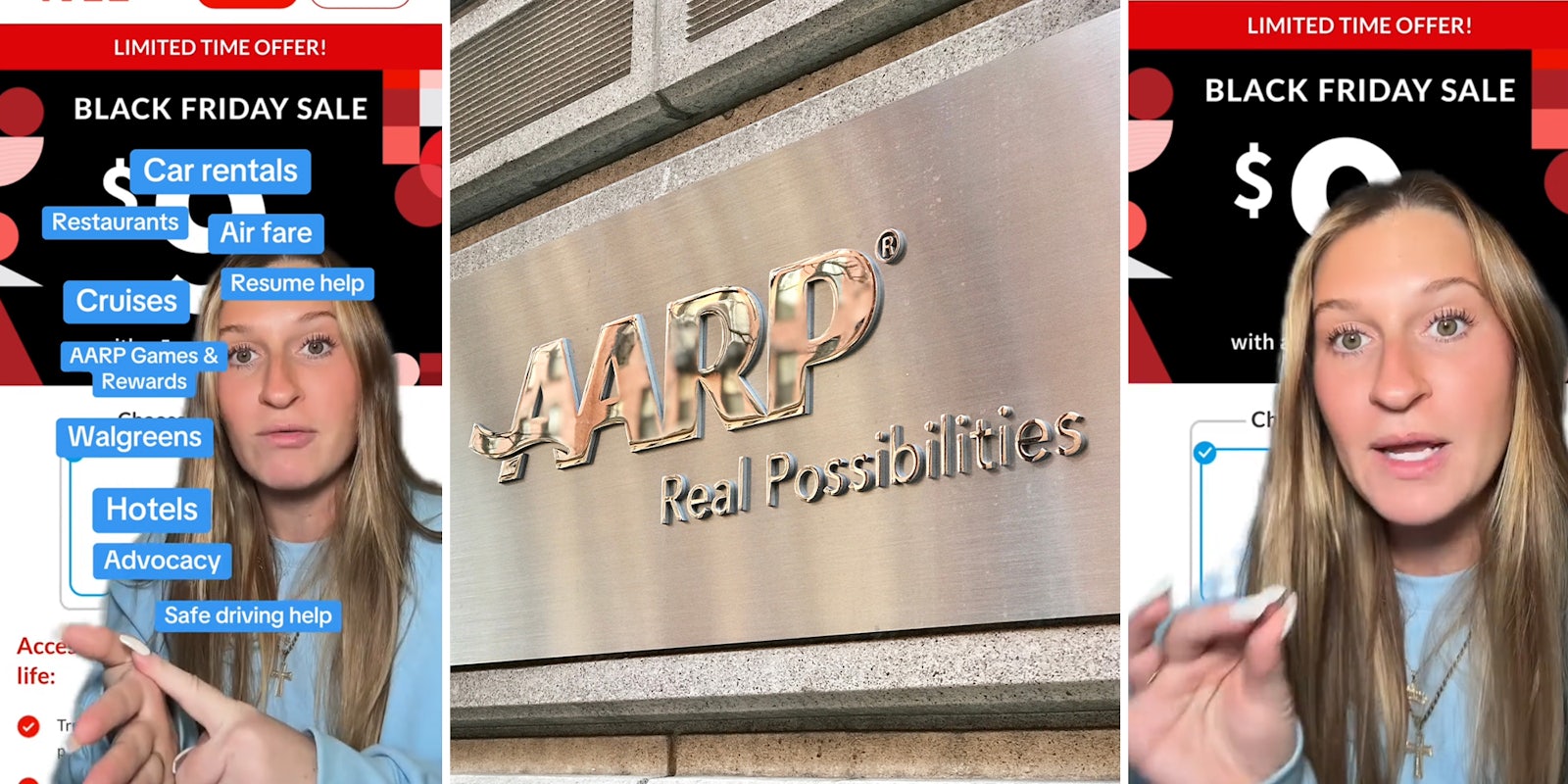 Young woman discovers she can get an AARP membership.