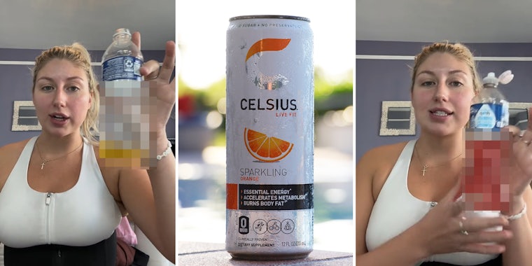 Celsius drinker shows how liquid changes color after she opens can