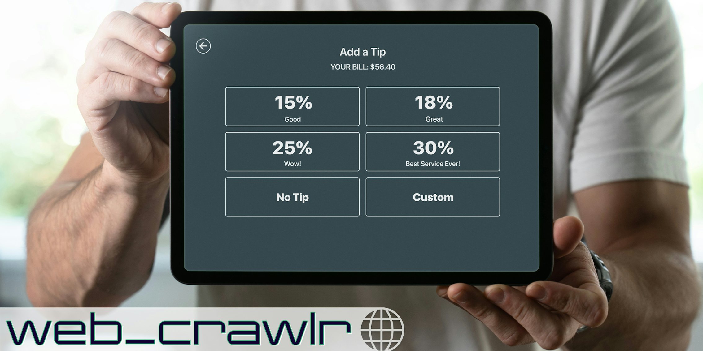 A tablet with options to tip on it. The Daily Dot newsletter web_crawlr logo is in the bottom left corner.