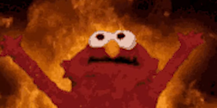 Elmo on Fire, elmo fire meme, elmo rise