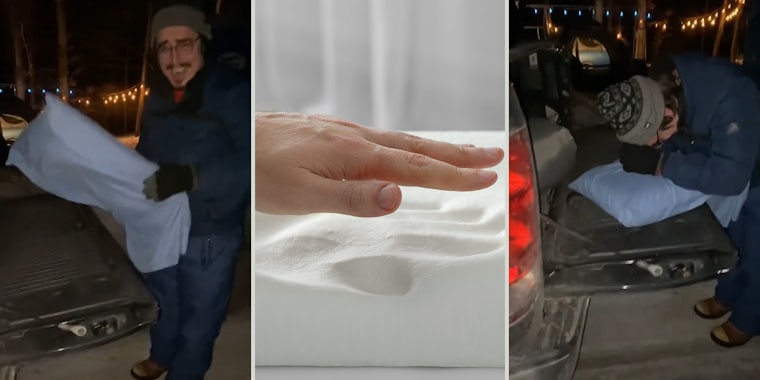 Man's memory foam pillow freezes solid while camping