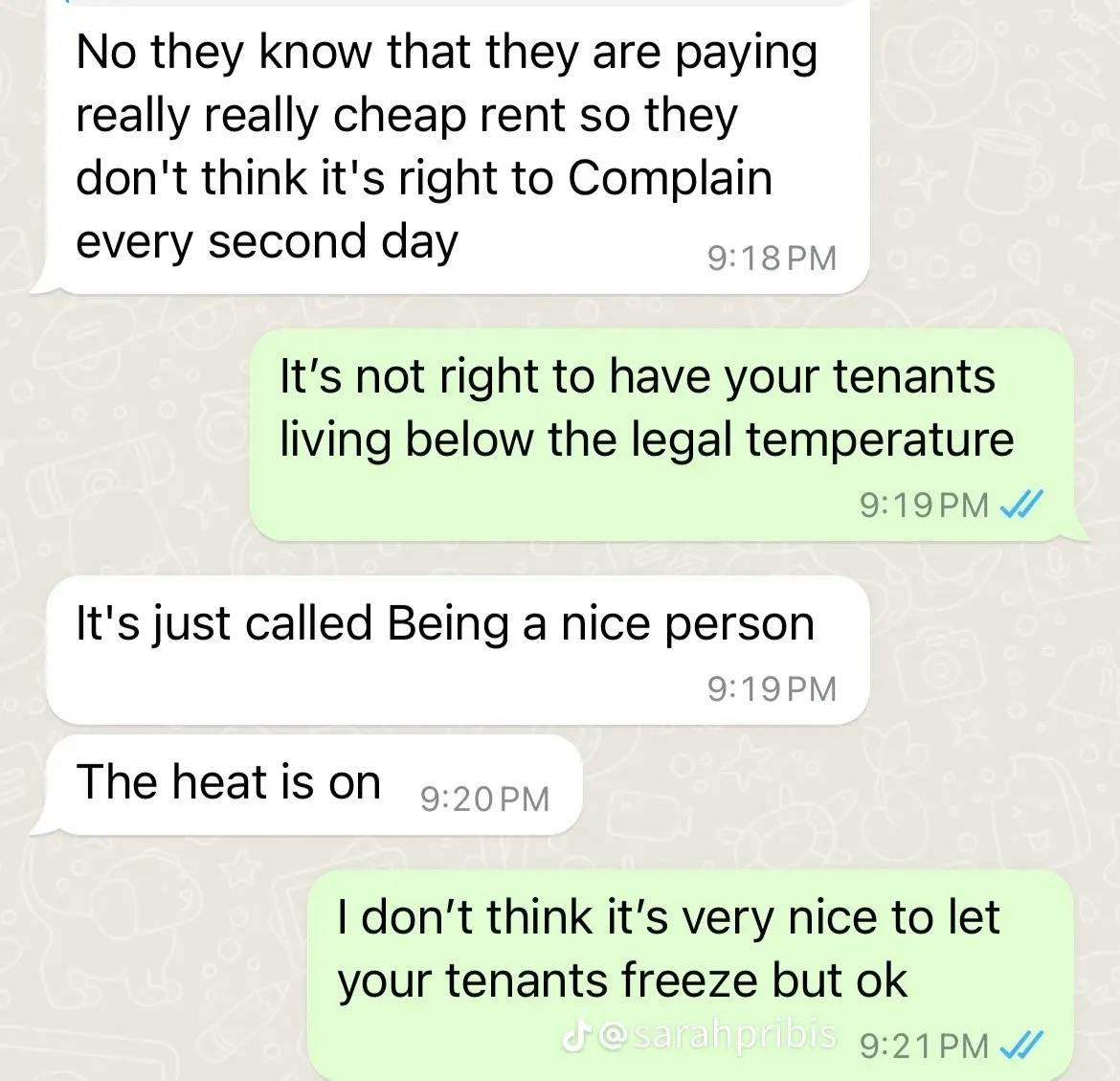 Woman shows texts from landlord 'trying to force' her out