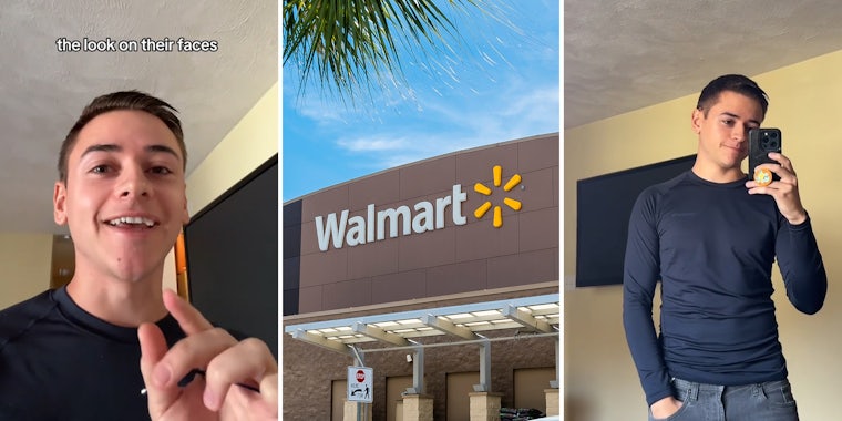 Man picks shirt out at Walmart