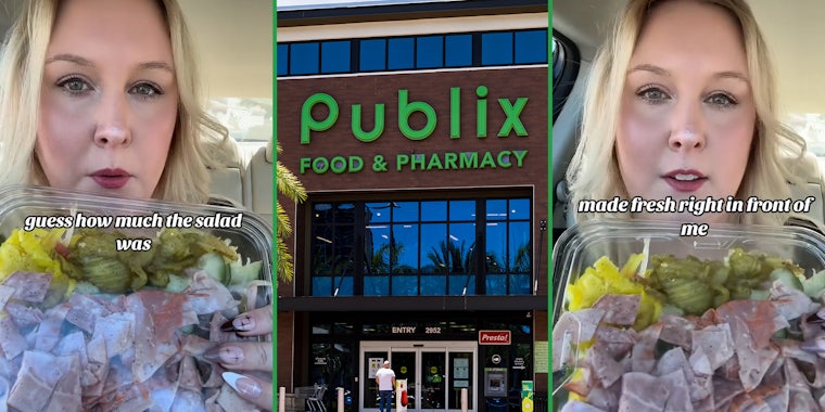 Customer buys salad made fresh from Publix. She can't believe how much she paid
