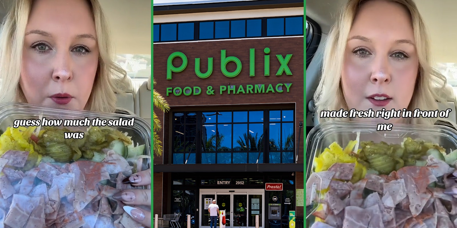Customer buys salad made fresh from Publix. She can't believe how much she paid