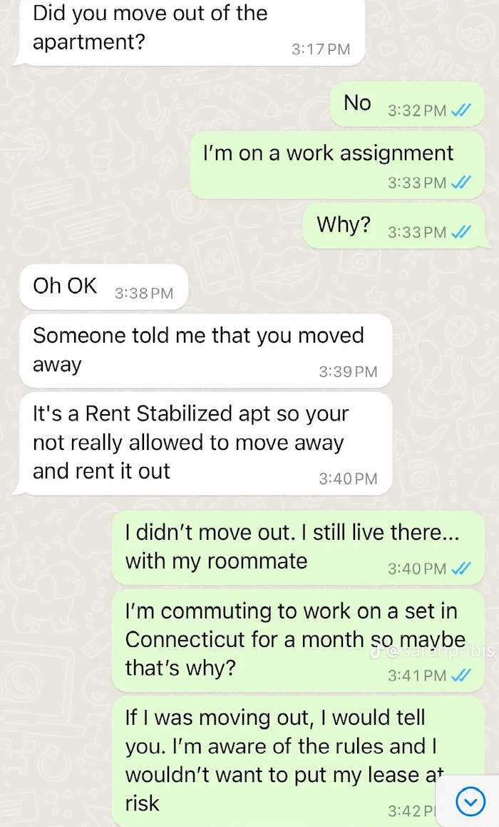 Woman shows texts from landlord 'trying to force' her out