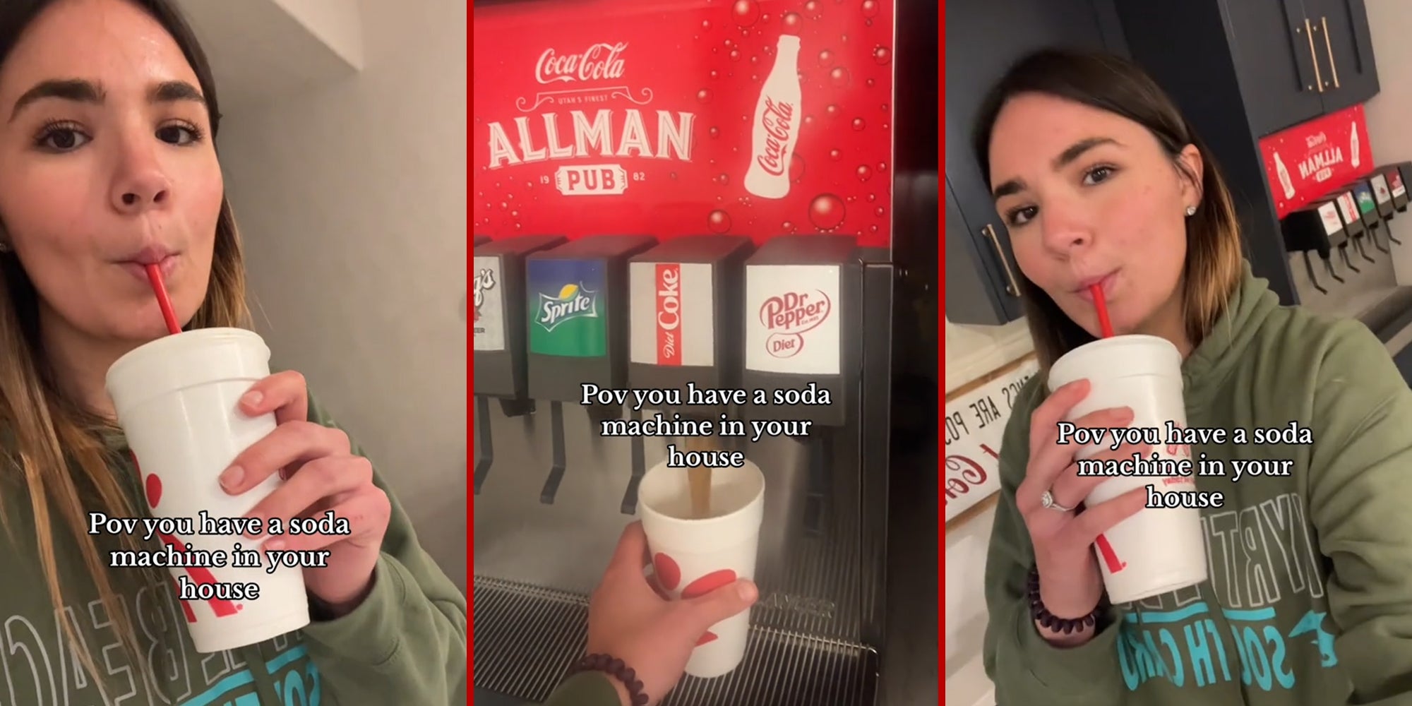 Woman With Soda Fountain at Home Adds Creamer to Diet Coke