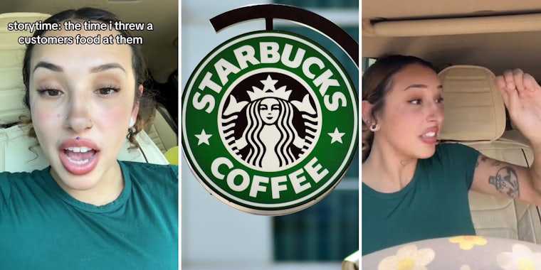 Starbucks worker throwing food at customer