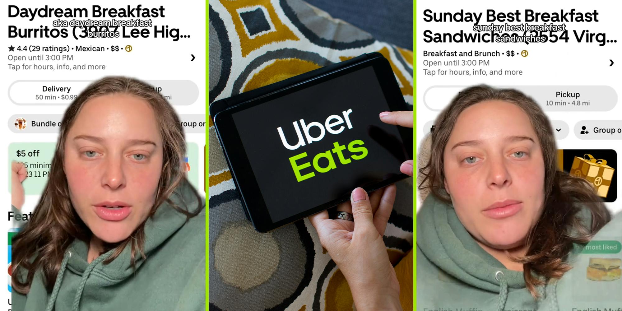 Uber Eats customer orders from the Burger Den and the Meltdown. They're both just a major fast food chain