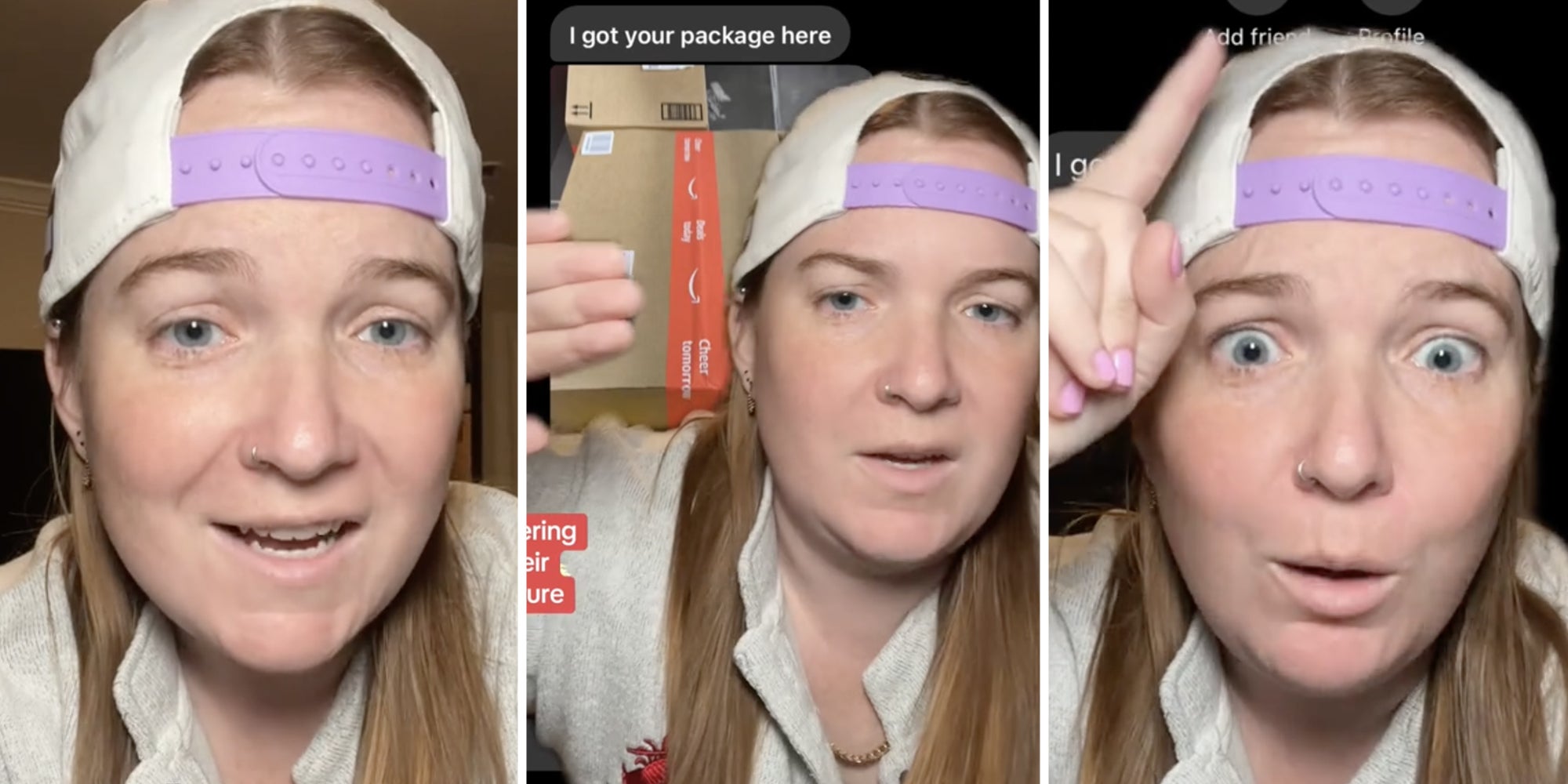 Woman talking to camera