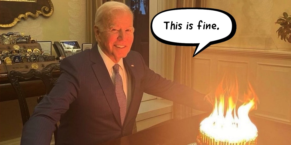 Biden's Flaming Birthday Cake Is The New 'This Is Fine' Meme