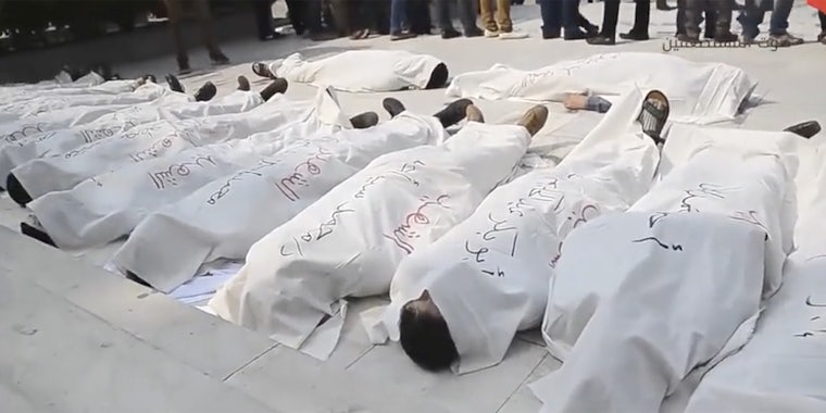 Bodies covered in shrouds