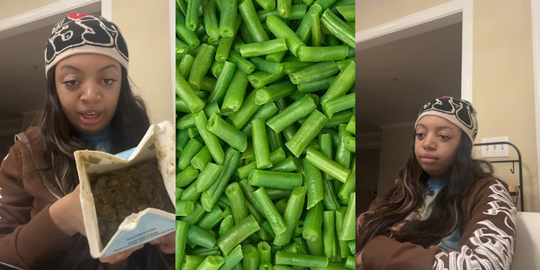 Grandpa stores leftover green beans in juice carton