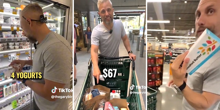 Man buying groceries(three split)