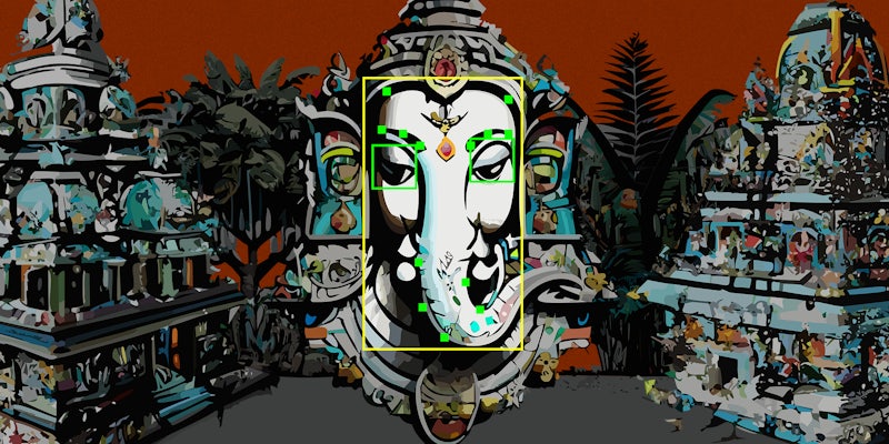 Facial recognition technology on face of Ganesha