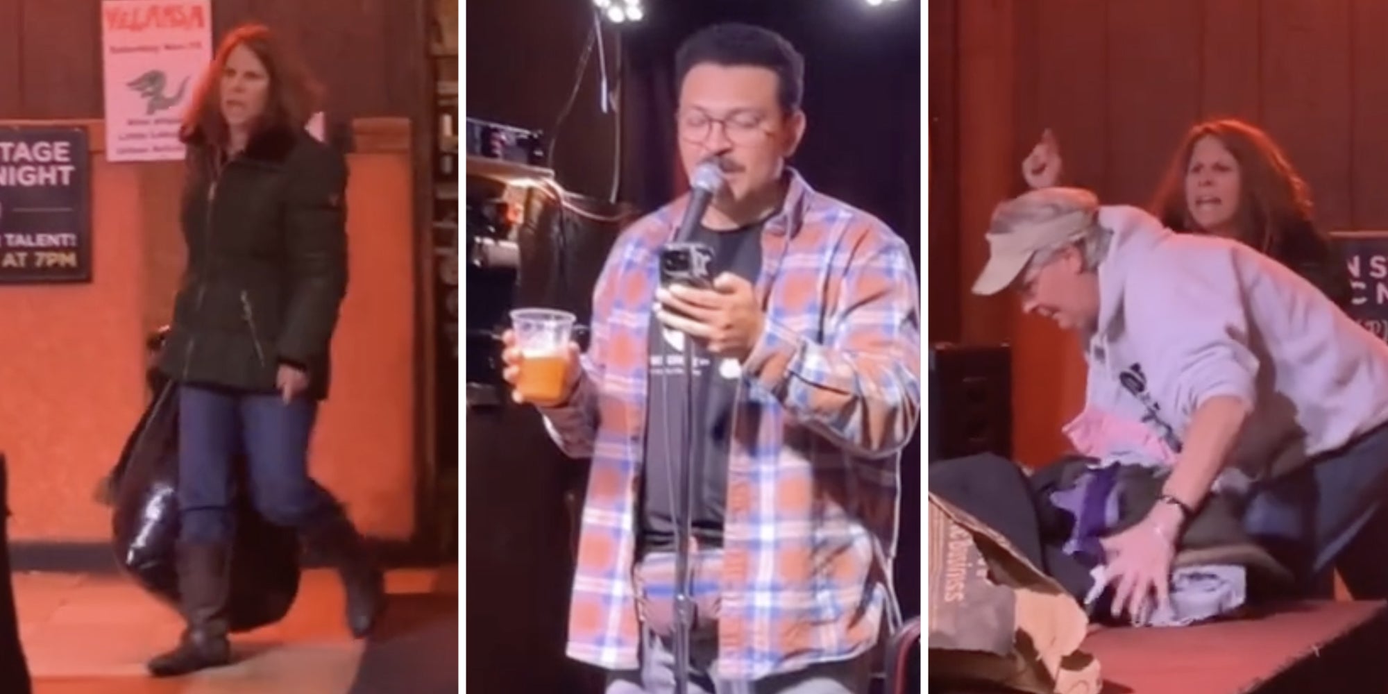 Angry Woman Dumps Bag of Clothes at Bar During Karaoke