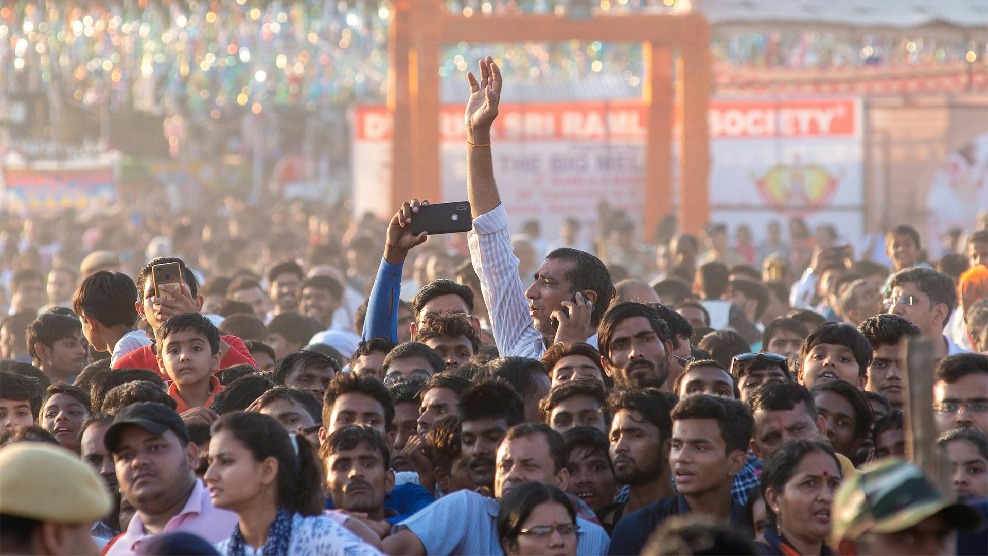large gathering during Dussehra ceremony on Vijayadashami at Dwarka Ramleela Ground