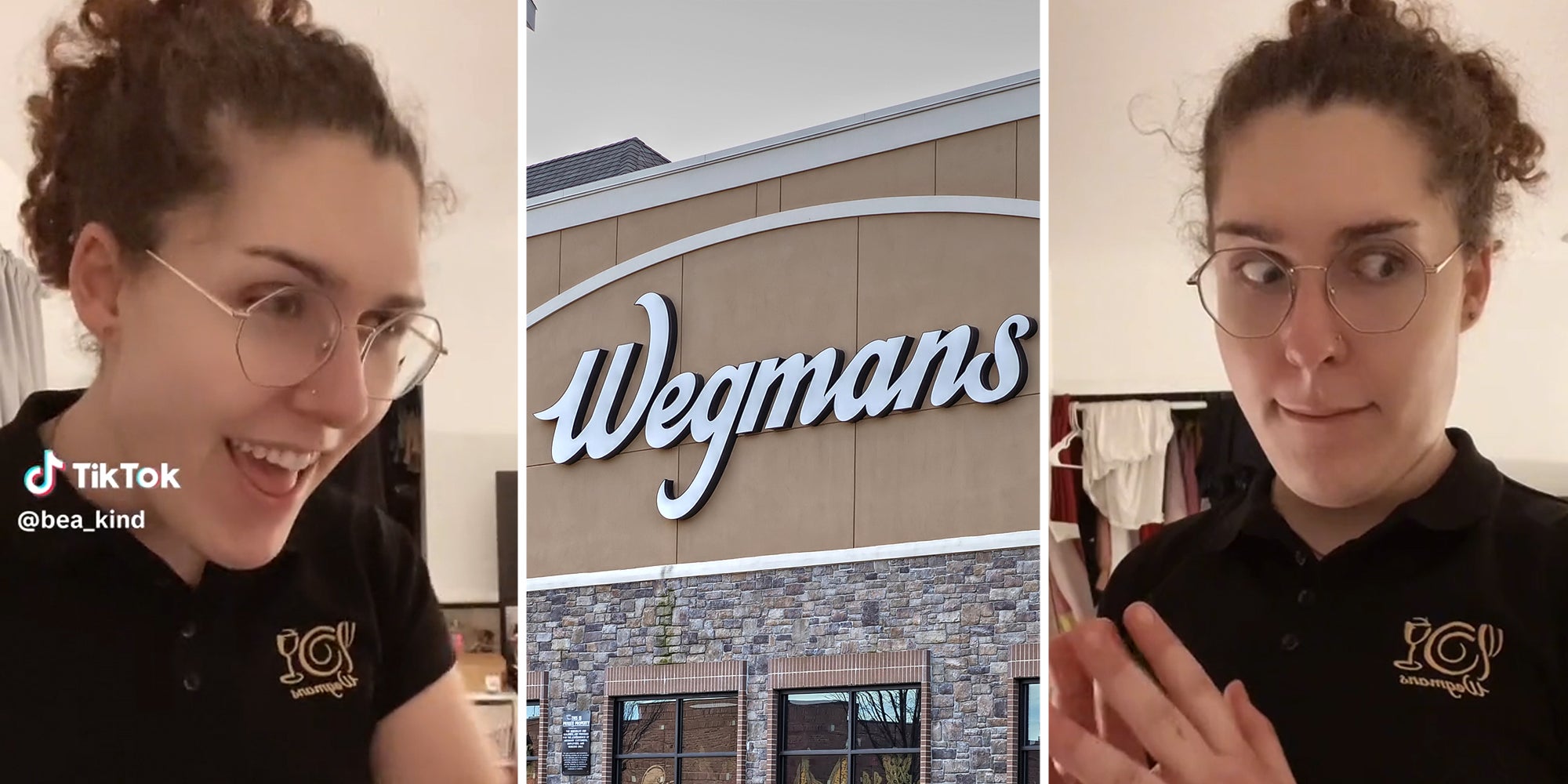 Woman talking(l+r), Wegmans storefront(c)