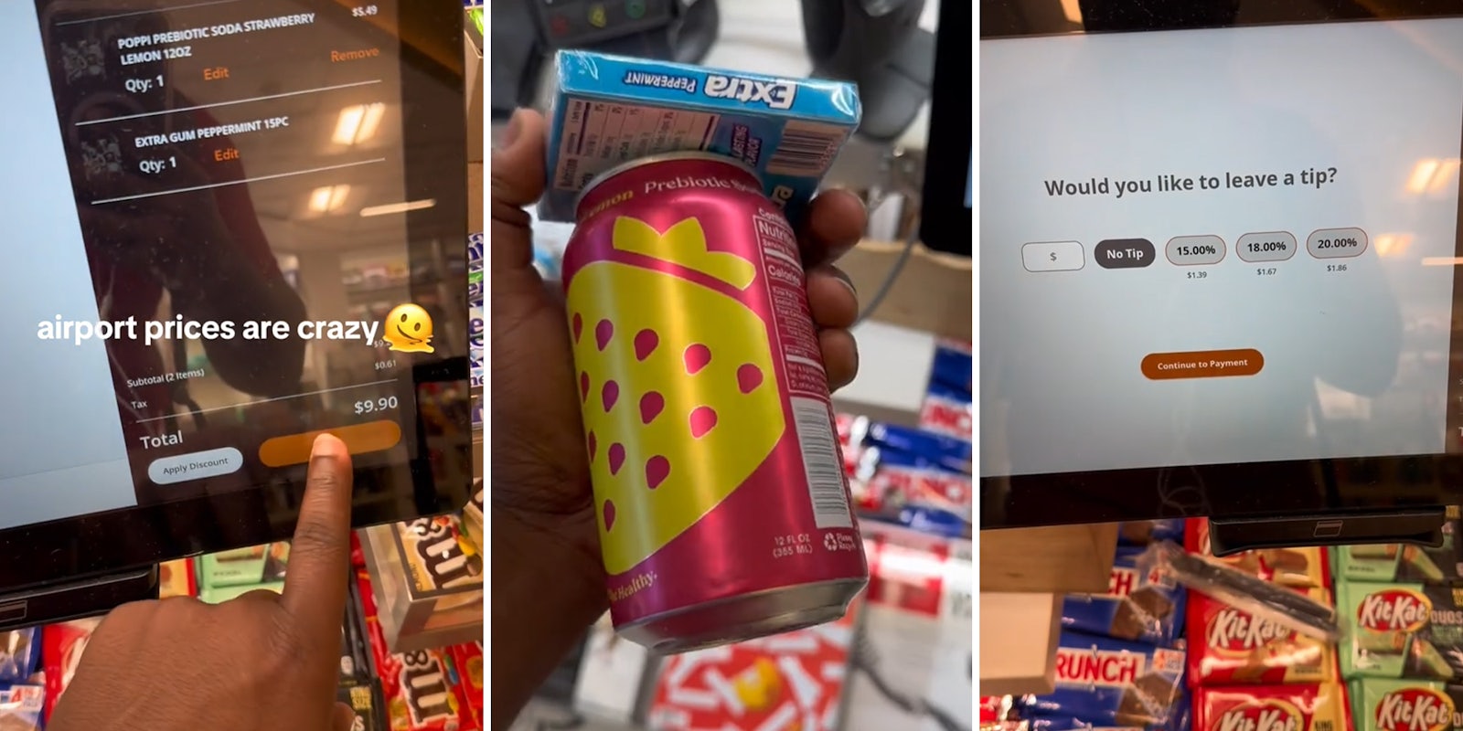 Customer uses self-service kiosk to buy $3 pack of gum. They’re then asked to tip