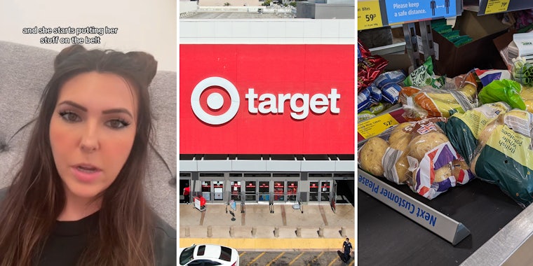 Target shopper ignores divider at checkout. Then she starts piling up on her neighbor’s side