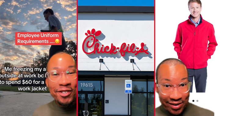 Man shows the jackets Chick-fil-A workers are forced to purchase out of their own packets