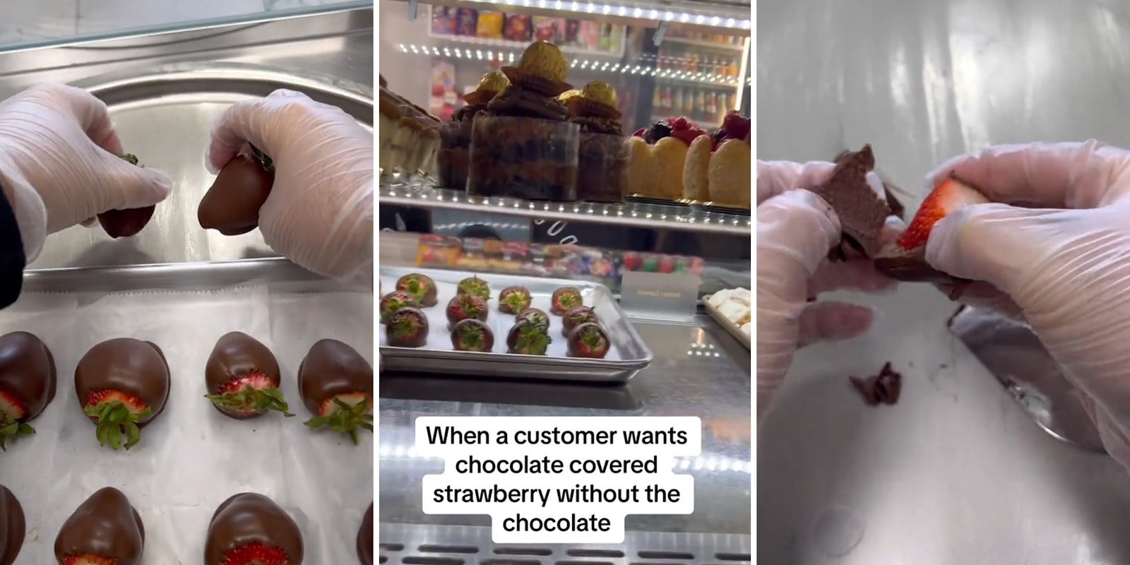 Worker has to peel chocolate off of chocolate-covered strawberries to oblige customer’s bizarre request