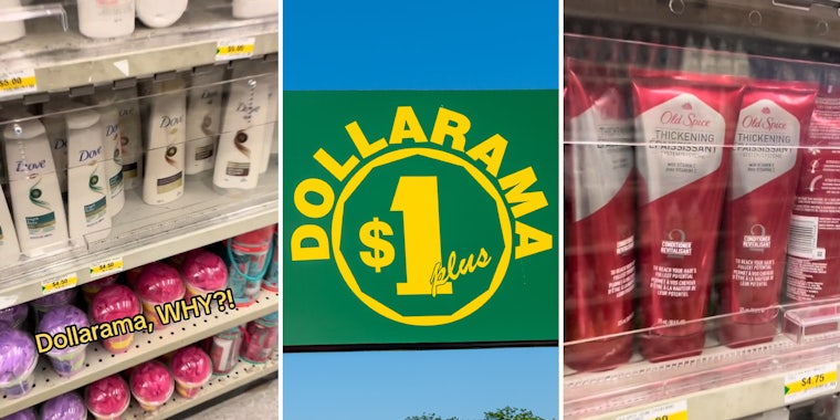 Dollarama customer tries to buy $4.50 Dove shampoo behind plexiglass shelf.