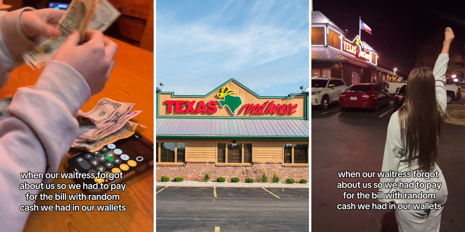 Texas Roadhouse worker forgets to bring customers the bill. They have to scramble to find cash so they can leave